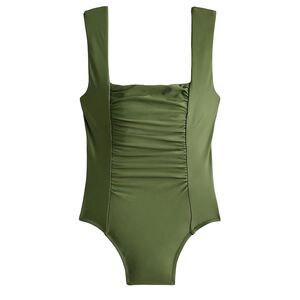 J. Crew Womens One Piece Swimsuit Size 22 Green Ruched Squareneck UPF SPF 50